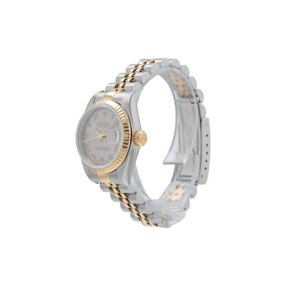 Rolex Ladies Datejust 26mm Two-Tone Gray Roman Numeral Dial Fluted Jubilee 69173